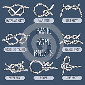 Set of nautical rope knots.