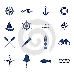 Set of nautical sea ocean sailing icons