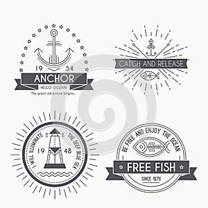 Set of nautical seafaring badges, labels and logos