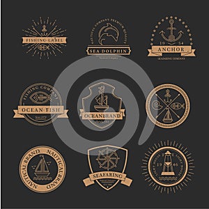 Set of nautical seafaring badges, labels and logos photo