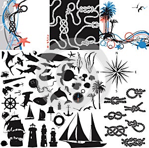 Set with nautical themes for design