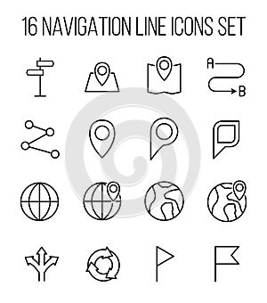 Set of navigation icons in modern thin line style.