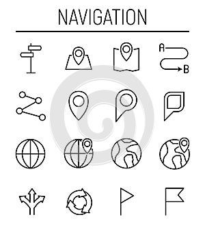Set of navigation icons in modern thin line style.