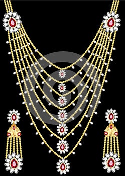 set of necklace and earrings, wedding female diamond