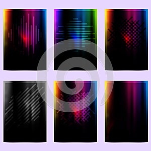 Set of neon abstract dark backgrounds. Templates for web design. Stock vector illustration