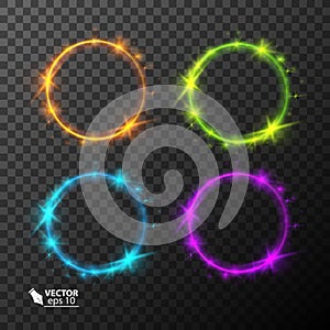 Set of neon circles, different colors.