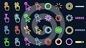 Set of neon cursors