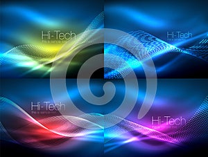 Set of neon flowing waves