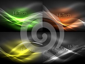 Set of neon flowing waves