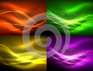 Set of neon flowing waves