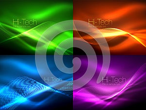 Set of neon flowing waves