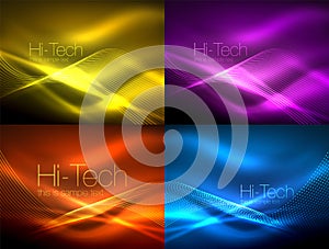 Set of neon flowing waves