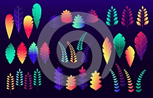 Set of neon gradient color leaves