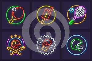 Set of neon icons for sporting games