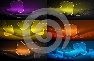 Set of neon techno arrows, digital vector abstract backgrounds