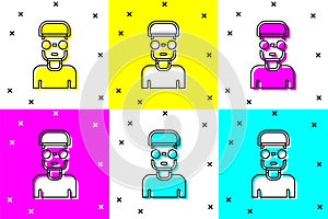 Set Nerd geek icon isolated on color background. Vector