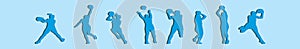 Set of netball cartoon icon design template with various models. vector illustration isolated on blue background