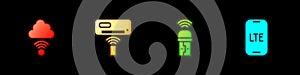 Set Network cloud connection, Air conditioner, Usb wireless adapter and LTE network icon. Vector