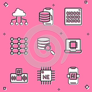 Set Network cloud connection, Cloud technology data transfer, Binary code, Neural network, Server, Processor CPU