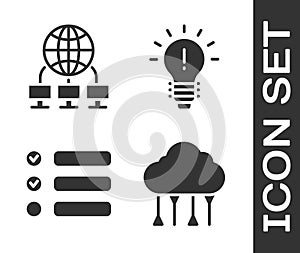 Set Network cloud connection, Computer network, Task list and Light bulb with concept of idea icon. Vector