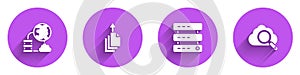 Set Network cloud connection, Data export, Server, Data, Web Hosting and Search computing icon with long shadow. Vector
