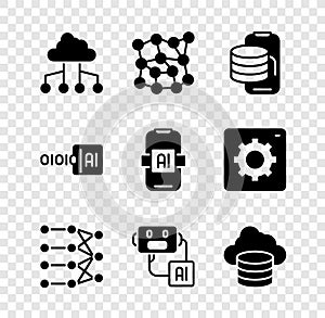 Set Network cloud connection, Neural network, Cloud technology data transfer, Artificial intelligence robot, database