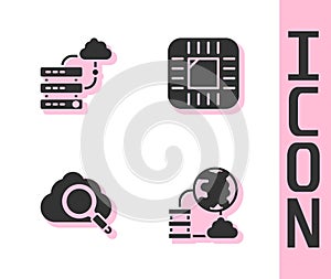 Set Network cloud connection, , Search computing and Processor with CPU icon. Vector