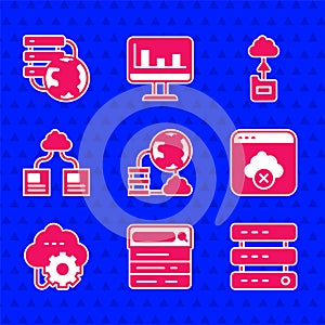 Set Network cloud connection, Search engine, Server, Data, Web Hosting, Failed access storage, Cloud technology data