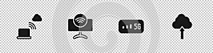 Set Network cloud connection, Smart Tv system, 5G wireless internet and Cloud upload icon. Vector