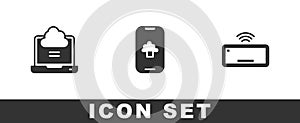 Set Network cloud connection, Cloud technology data and Computer keyboard icon. Vector