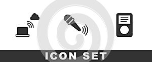 Set Network cloud connection, Wireless microphone and Music player icon. Vector