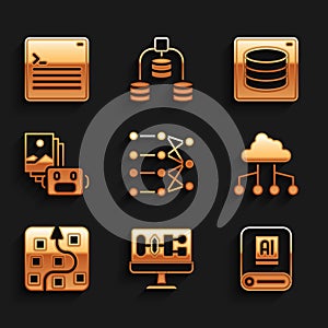 Set Neural network, Algorithm, Artificial intelligence AI, Network cloud connection, robot, Server, Data and Web