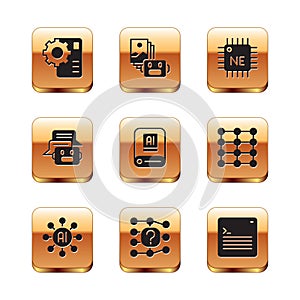 Set Neural network, Artificial intelligence AI, Chat bot, Processor CPU, Web developer programming code and robot icon