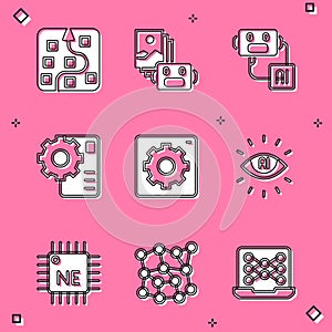 Set Neural network, Artificial intelligence robot, Computer api interface, AI, Processor CPU and icon. Vector