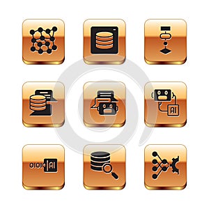 Set Neural network, Binary code, Server, Chat bot, Data, Algorithm, and icon. Vector