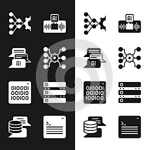 Set Neural network, Chat bot, Artificial intelligence AI, Binary code, Server, Data, Web developer programming and icon