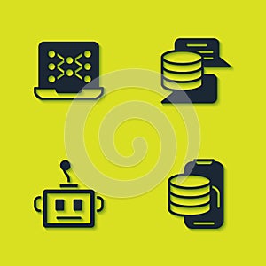 Set Neural network, Cloud technology data transfer, Artificial intelligence robot and Server, Data icon. Vector