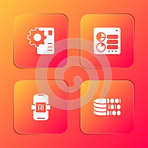 Set Neural network, Computer api interface, Artificial intelligence AI and Binary code icon. Vector