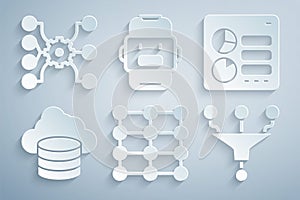 Set Neural network, Computer api interface, Cloud database, Funnel filter, Chat bot and icon. Vector