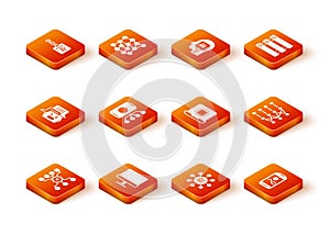 Set Neural network, Computer monitor, Chat bot, Processor CPU, Mobile phone and icon. Vector