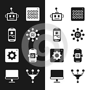 Set Neural network, Mobile phone, Artificial intelligence robot, Binary code, Computer api interface, AI, Funnel filter