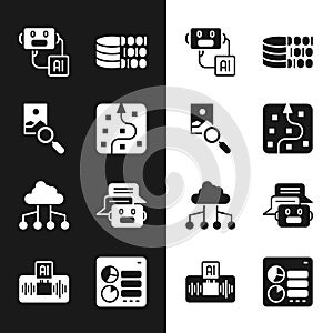 Set Neural network, Photo retouching, Artificial intelligence robot, Binary code, Network cloud connection, Chat