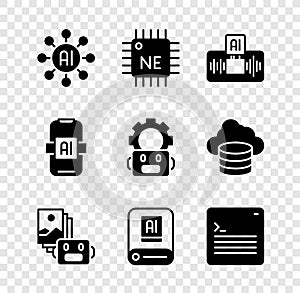 Set Neural network, Processor CPU, Artificial intelligence AI, robot, Web developer programming code, and Robot setting