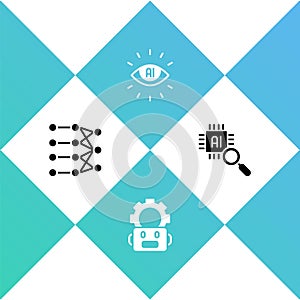 Set Neural network, Robot setting, Artificial intelligence AI and Processor CPU icon. Vector
