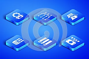 Set Neural network, Robot setting, Server, Data, Binary code, and Chat icon. Vector