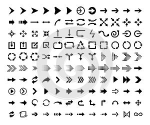 Set of new style black vector arrows isolated on white.