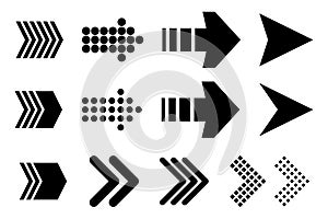 Set of new style black vector arrows isolated on white. Arrow vector icon. Arrows vector illustration collection