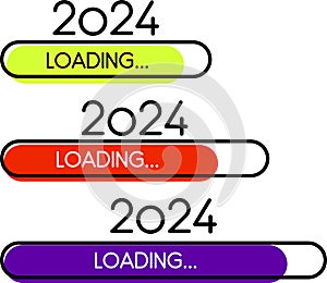 Set of New Year 2024 simple flat loading progress bars in different color variations