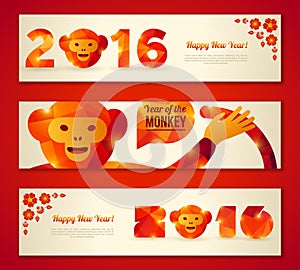 Set of New Year Banners with Funny Monkey.