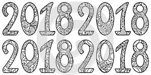 Set of new year numbers 2018 with ornament.